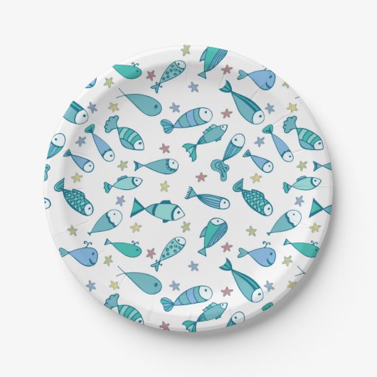 Assiettes En Carton Motif Avec Poisson Et Estarfish (Devant)