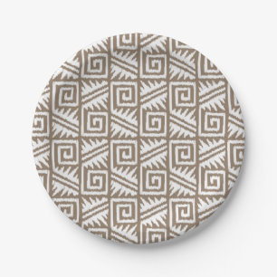 Assiettes En Carton Motif Aztec Ikat - Taupe Brun et Crème