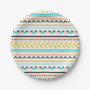 Assiettes En Carton Motif aztèque de turquoise chic d'or de Boho