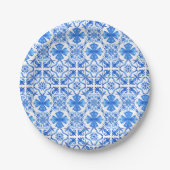 Assiettes En Carton Motif Azulejo Bleu & Blanc Carreaux méditerranéens (Devant)