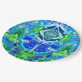 Assiettes En Carton Motif Batik de papillon et de médaillon en bleu (Angle)