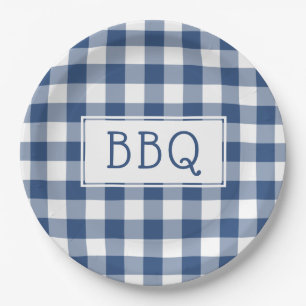Assiettes En Carton Motif BBQ bleu et blanc En vichy