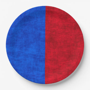 Assiettes En Carton Motif bicolore bleu et rouge en détresse