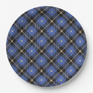 Assiettes En Carton Motif Black Blue Plaid tendance