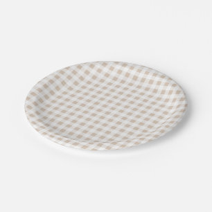 Assiettes En Carton Motif blanc beige de guingan