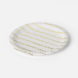Assiettes En Carton Motif blanc de flèches de feuille d'or de Faux