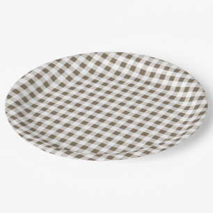 Assiettes En Carton Motif blanc de guingan de Taupe