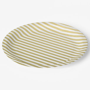 Assiettes En Carton Motif blanc de rayures de feuille d'or