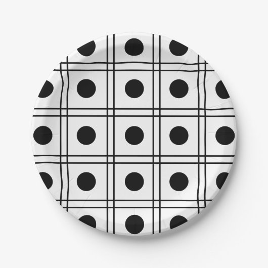 Assiettes En Carton Motif blanc et noir du point Polka Cercle (Devant)