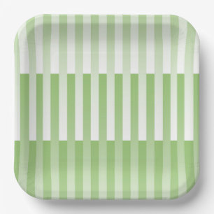 Assiettes En Carton Motif blanc vert rayé