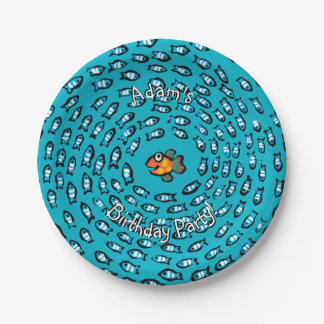Assiettes En Carton Motif bleu d'école de poissons avec de petits
