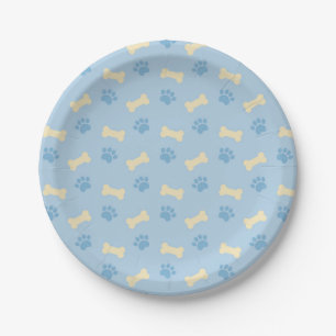 Assiettes En Carton Motif bleu d'os d'empreinte de patte