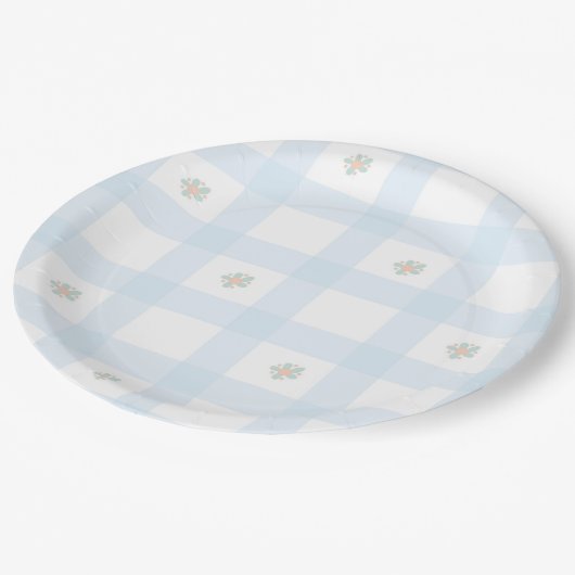Assiettes En Carton Motif bleu En vichy Floral CartoonFournituresParti (Angle)