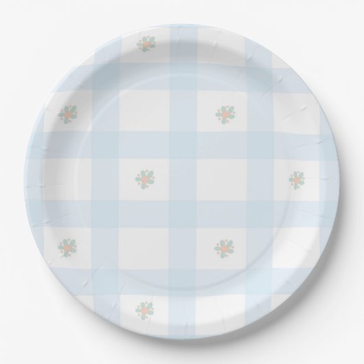 Assiettes En Carton Motif bleu En vichy Floral CartoonFournituresParti (Devant)