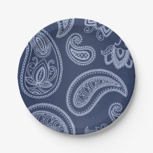 Assiettes En Carton Motif bleu-foncé élégant de Paisley