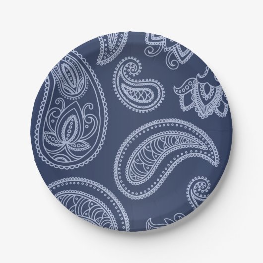 Assiettes En Carton Motif bleu-foncé élégant de Paisley (Devant)