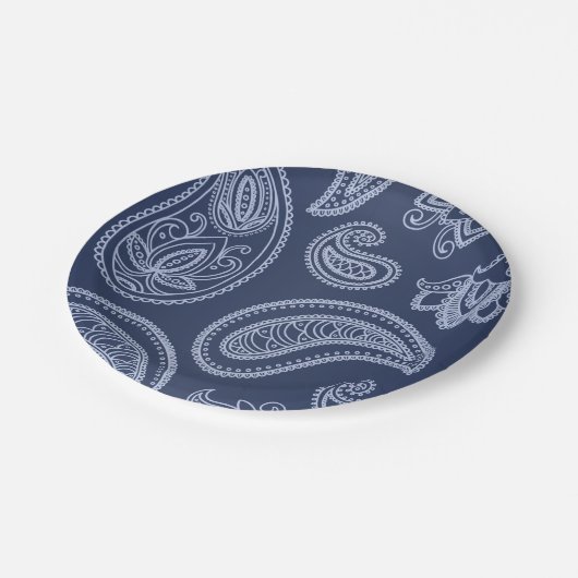Assiettes En Carton Motif bleu-foncé élégant de Paisley (Angle)