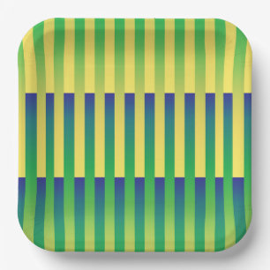 Assiettes En Carton Motif bleu jaune vert rayé