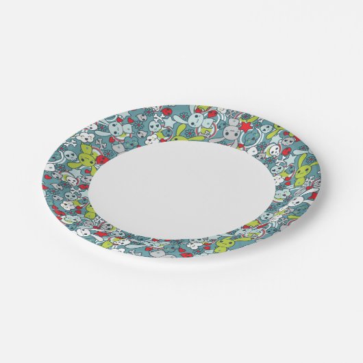 Assiettes En Carton motif bleu kawaii (Angle)