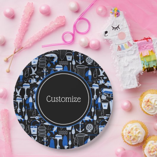 Assiettes En Carton Motif bleu pêche Personnalisé (Fête)