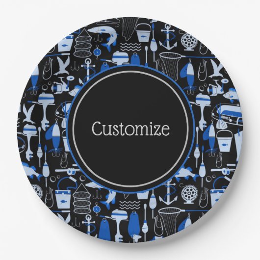 Assiettes En Carton Motif bleu pêche Personnalisé (Devant)
