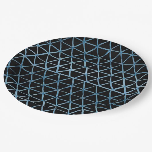 Assiettes En Carton Motif bleu Shibori sur fond noir (Angle)