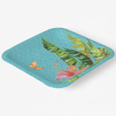 Assiettes En Carton Motif Bleu Tropical Vert feuilles rose Floral (Angulaire)