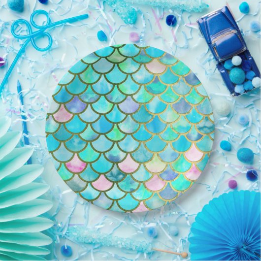 Assiettes En Carton Motif bleu turquoise d'échelles de sirène (Fête)