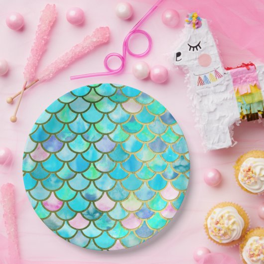 Assiettes En Carton Motif bleu turquoise d'échelles de sirène (Fête)