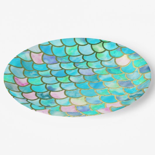Assiettes En Carton Motif bleu turquoise d'échelles de sirène (Angle)