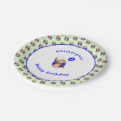 Assiettes En Carton motif bleu vert singe de 2e anniversaire (Angle)