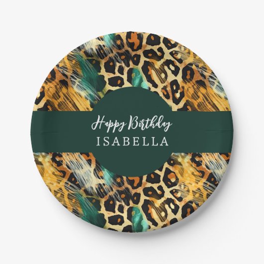Assiettes En Carton Motif Boho Green Gold pour animaux Safari (Devant)