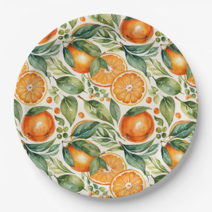 Assiettes En Carton Motif botanique d'aquarelle florale orange Citrus