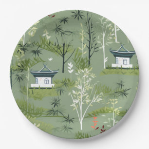 Assiettes En Carton Motif botanique de la forêt de bambou Zen (2)