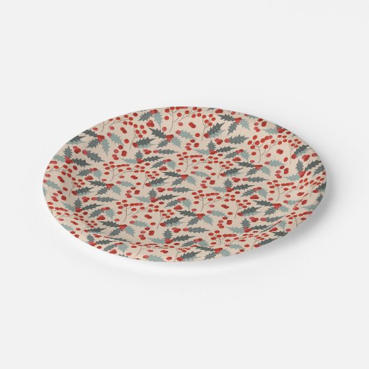 Assiettes En Carton Motif botanique de Noël Holly Berry moderne (Angle)