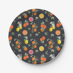 Assiettes En Carton Motif botanique orange et citron foncé