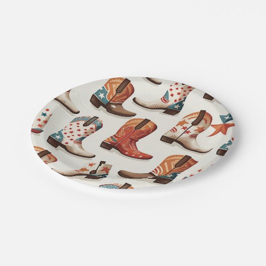 Assiettes En Carton Motif bottes Cowboy (Angle)