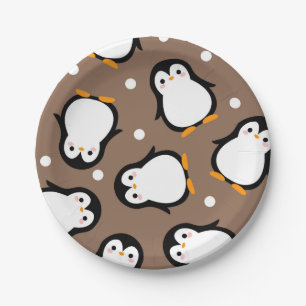 Assiettes En Carton Motif brun motif de pingouin mignon