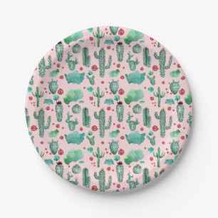 Assiettes En Carton motif cactus et ladybug - arrière - plan rose clai