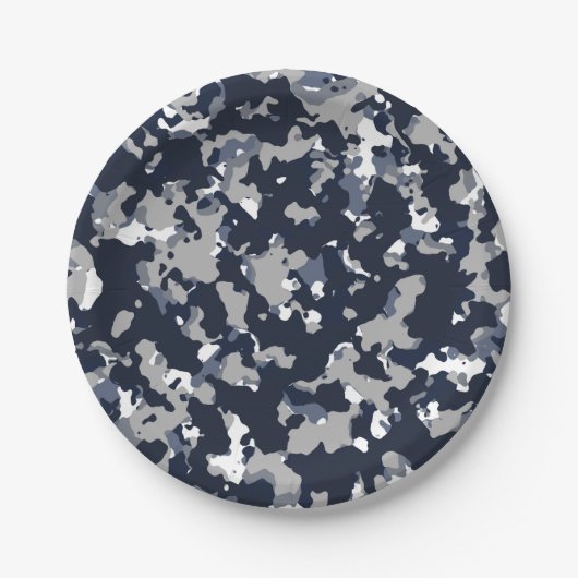 Assiettes En Carton Motif camouflage gris bleu blanc pour soirée (Devant)