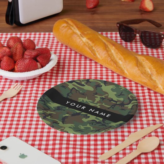 Assiettes En Carton Motif Camouflage Vert, Votre nom, Personnaliser (Pique-nique)