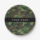 Assiettes En Carton Motif Camouflage Vert, Votre nom, Personnaliser (Devant)