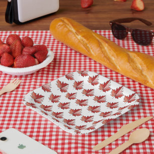 Assiettes En Carton Motif canadien contemporain de feuille d'érable ID