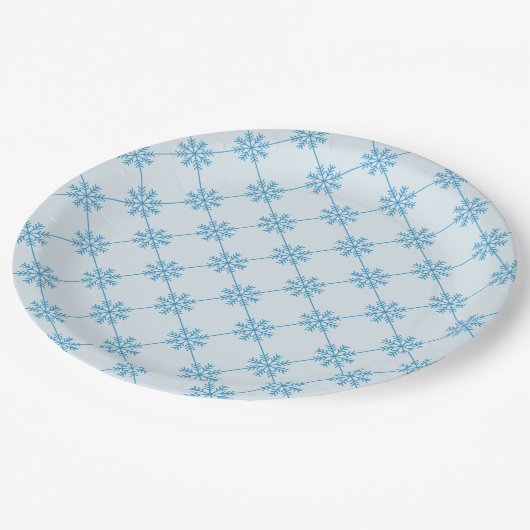 Assiettes En Carton Motif Carré diagonal Blue Snowflakes (Angle)