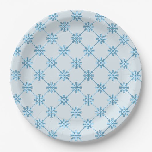 Assiettes En Carton Motif Carré diagonal Blue Snowflakes (Devant)