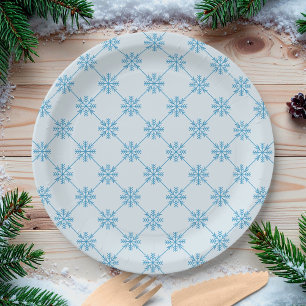 Assiettes En Carton Motif Carré diagonal Blue Snowflakes