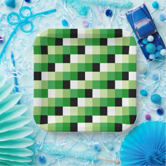 Assiettes En Carton Motif carré vert et blanc (Fête)
