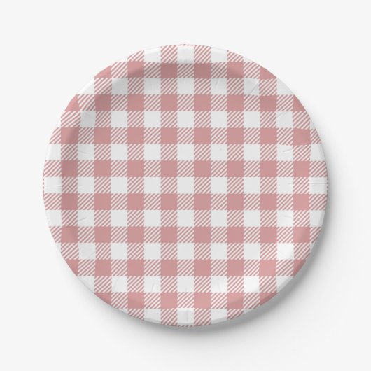 Assiettes En Carton Motif carreaux gingham rose (Devant)