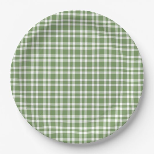 Assiettes En Carton Motif carreaux vert blanc (Devant)