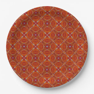 Assiettes En Carton Motif carrelé en diamant espagnol rouge, orange